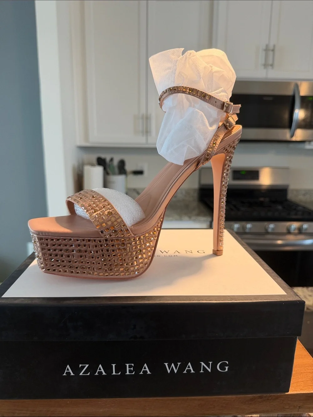 Azalea Wang Blush Pink Crystal-Embellished Platform Sandals